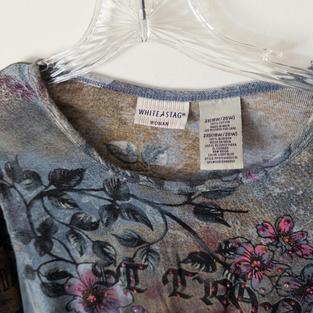 Boho Artsy St Tropez Floral Graphic Top 2X Embellished All Over Print Retro - Picture 2 of 8